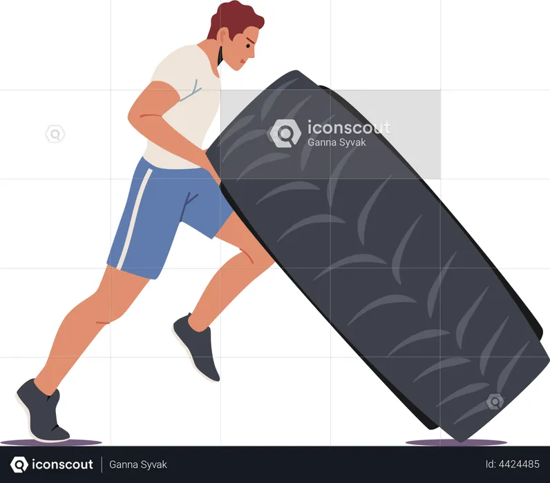 Homme poussant un pneu  Illustration