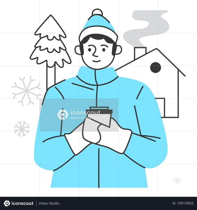 Un homme prenant un café chaud en hiver  Illustration