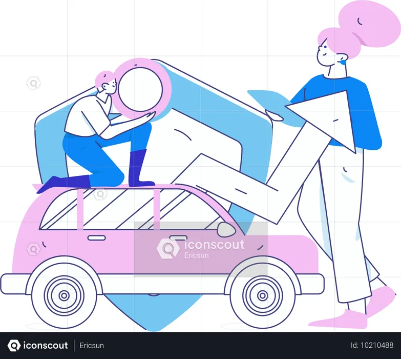 Un homme prend une assurance automobile  Illustration