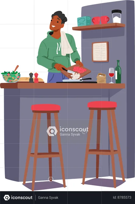 L'homme prépare le dîner dans la cuisine  Illustration