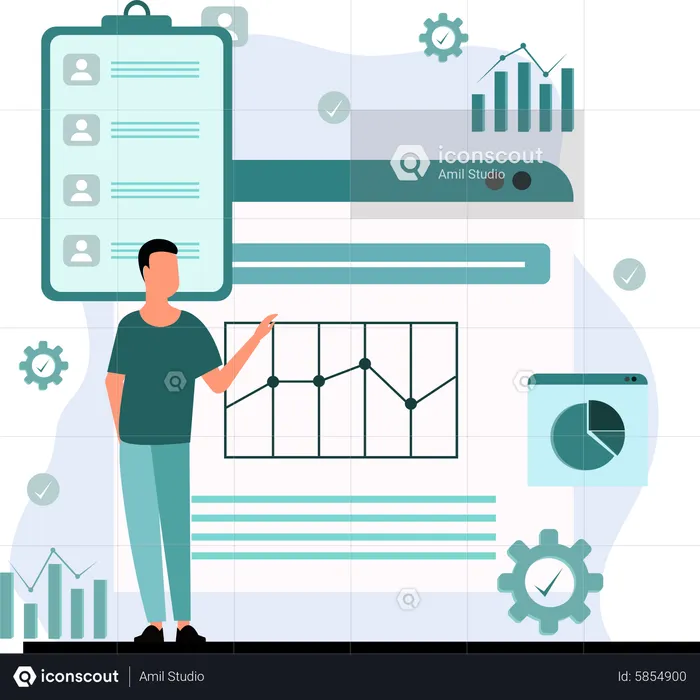 Homme présentant un tableau d'analyse  Illustration