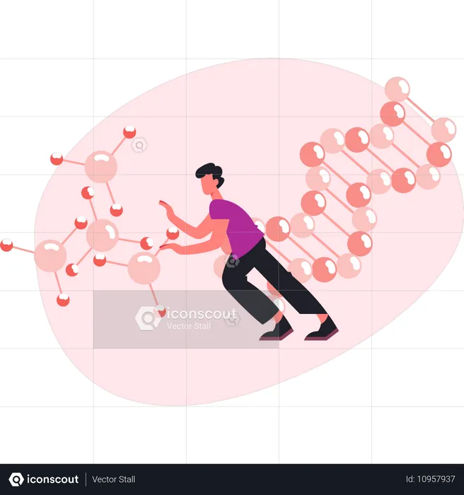 Homme présentant la structure des molécules  Illustration