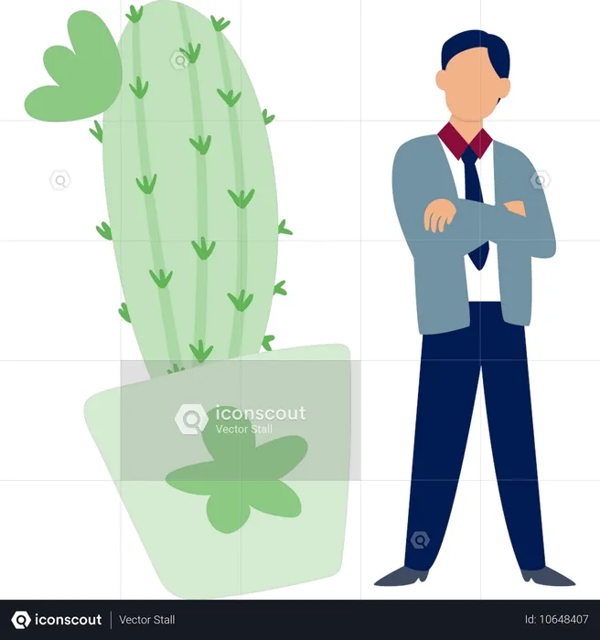 Homme présentant un cactus en pot  Illustration