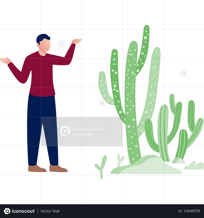 Homme présentant un cactus vert  Illustration