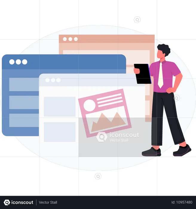 Homme présentant une image de page Web  Illustration