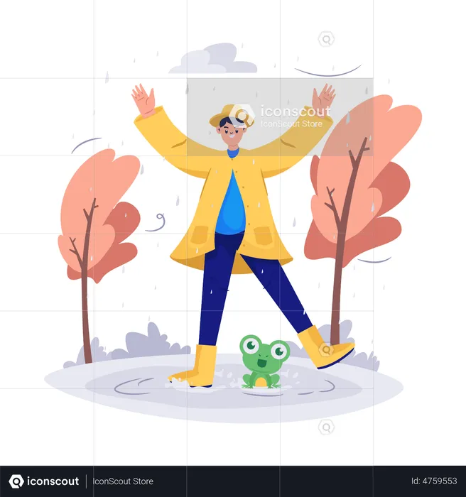 Homme profitant de la saison des pluies  Illustration