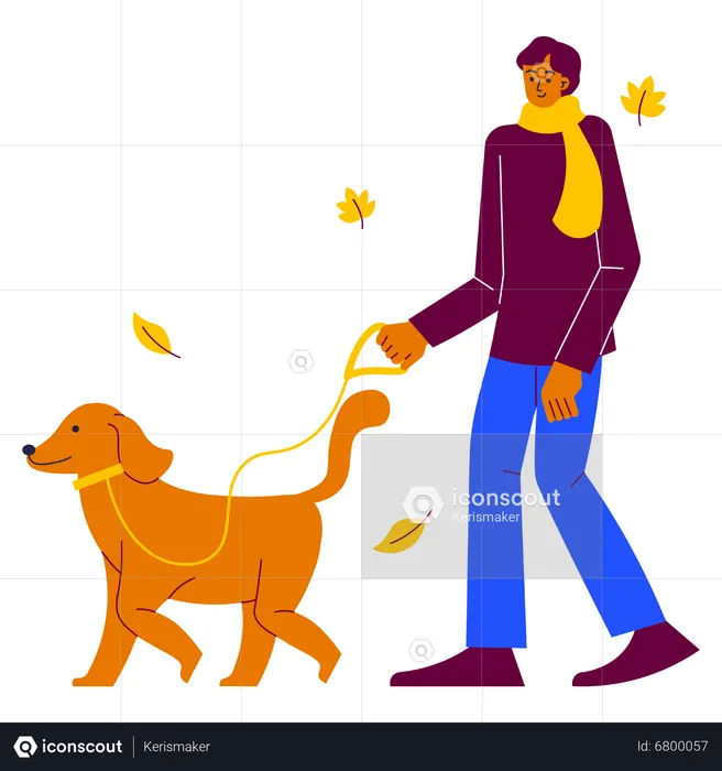 Homme qui marche avec un chien  Illustration