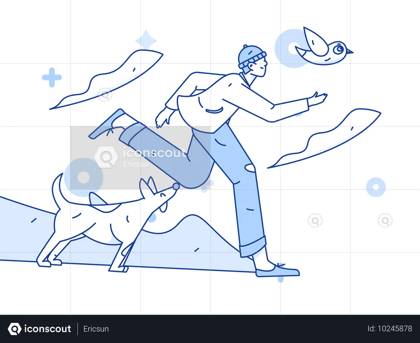 Homme qui court avec un chien  Illustration