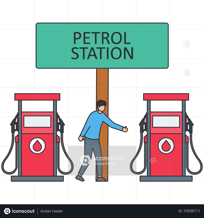 Un homme distribue du pétrole  Illustration