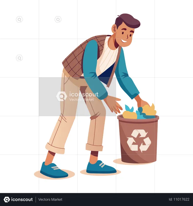 Homme ramassant des déchets  Illustration