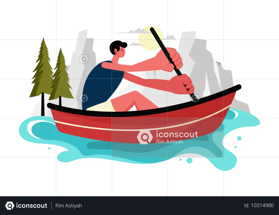 Homme ramant en kayak  Illustration