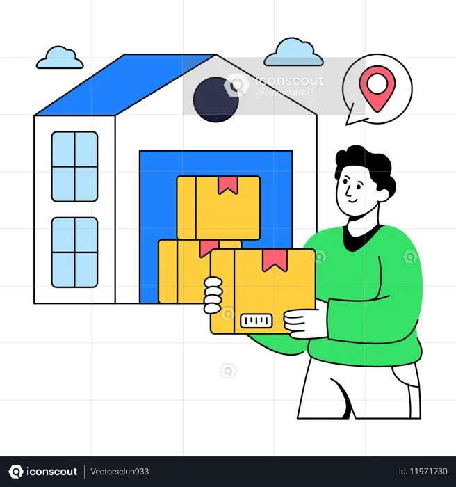 Un homme organise le stock dans un entrepôt  Illustration