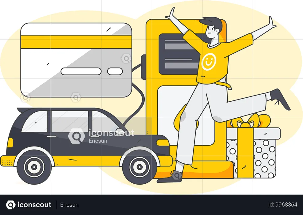 Homme faisant le plein de voiture à la station-service  Illustration