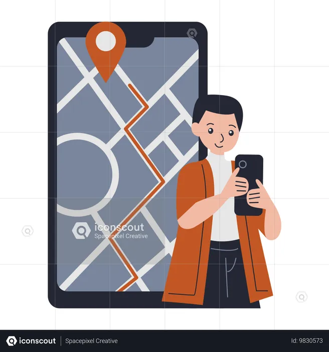 Un homme recherche une localisation mobile  Illustration