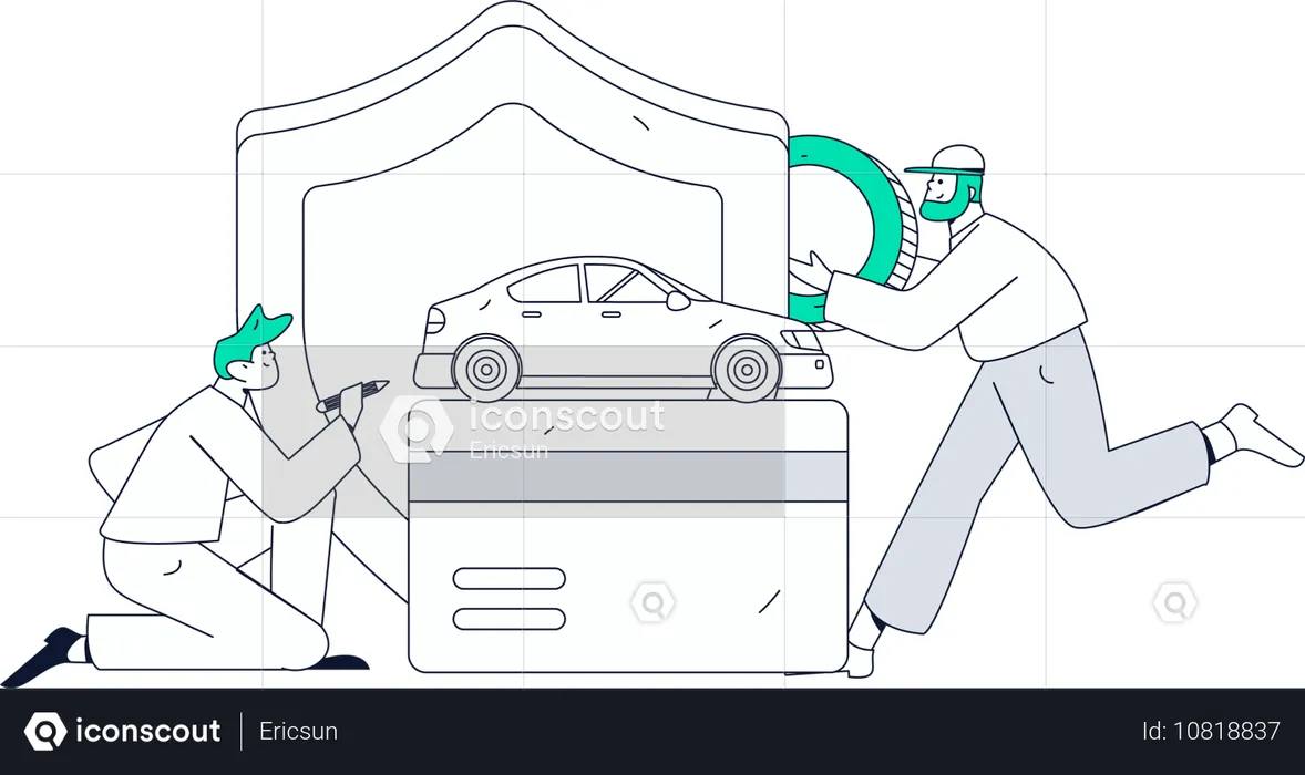 Un homme cherche un contrat d'assurance automobile  Illustration