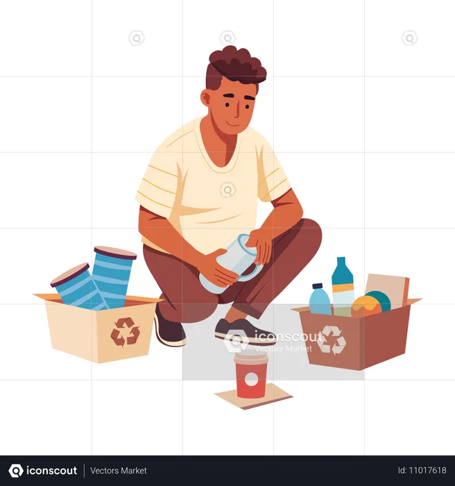 Homme qui recycle des matériaux  Illustration