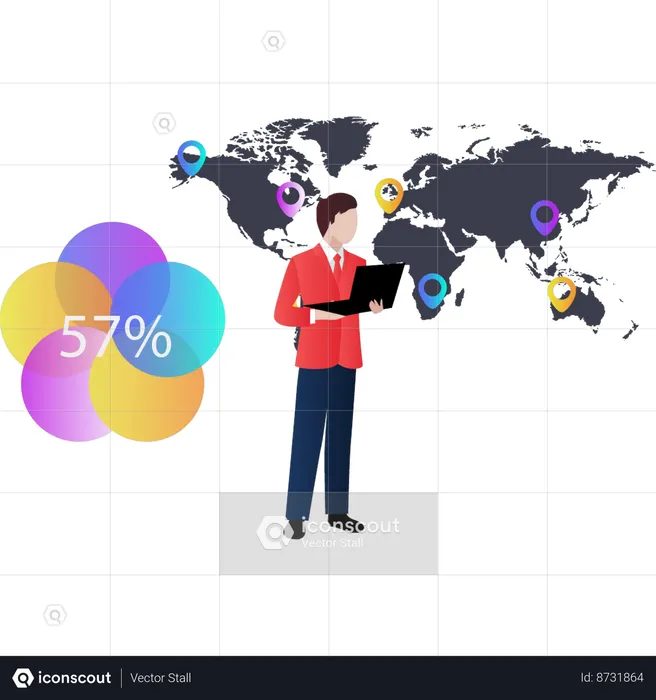 Homme regardant les pourcentages dans le monde  Illustration