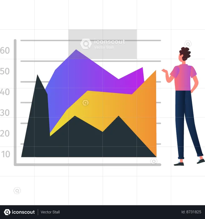 Homme regardant le graphique des taux de financement des entreprises  Illustration