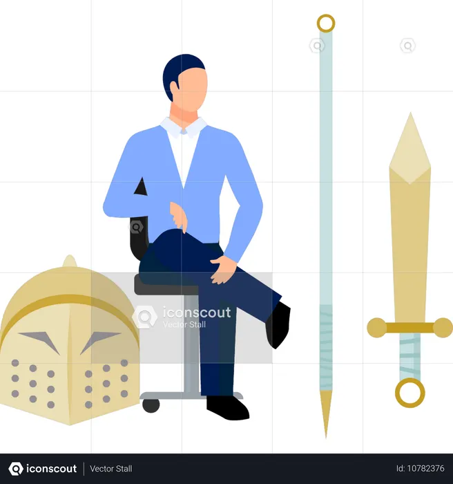 Homme regardant une épée katana  Illustration