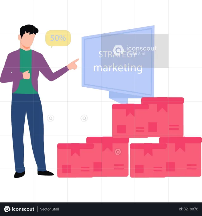 Homme regardant la stratégie marketing  Illustration