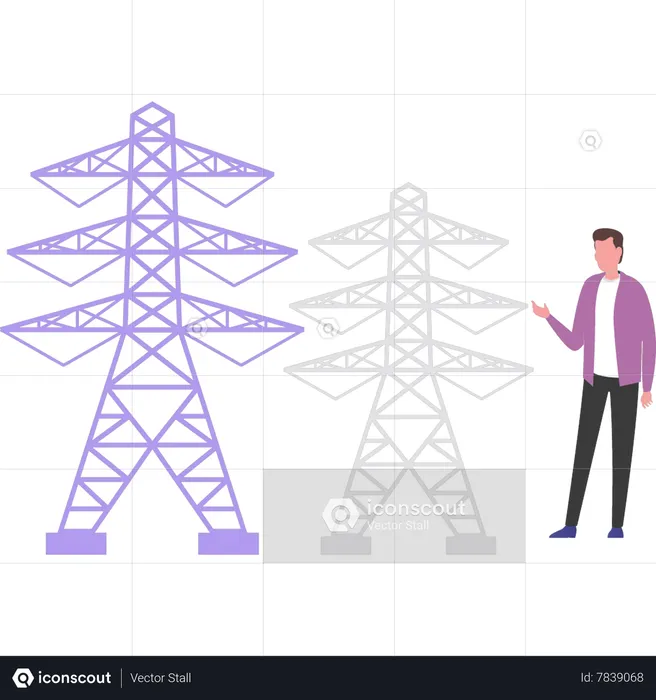 Homme regardant la tour électrique  Illustration