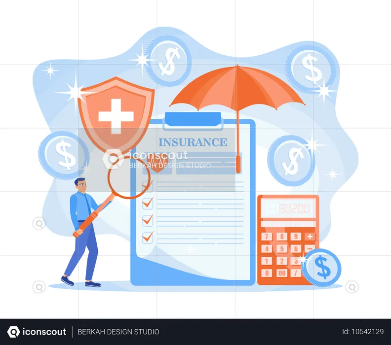 Homme remplissant les documents d'assurance maladie  Illustration