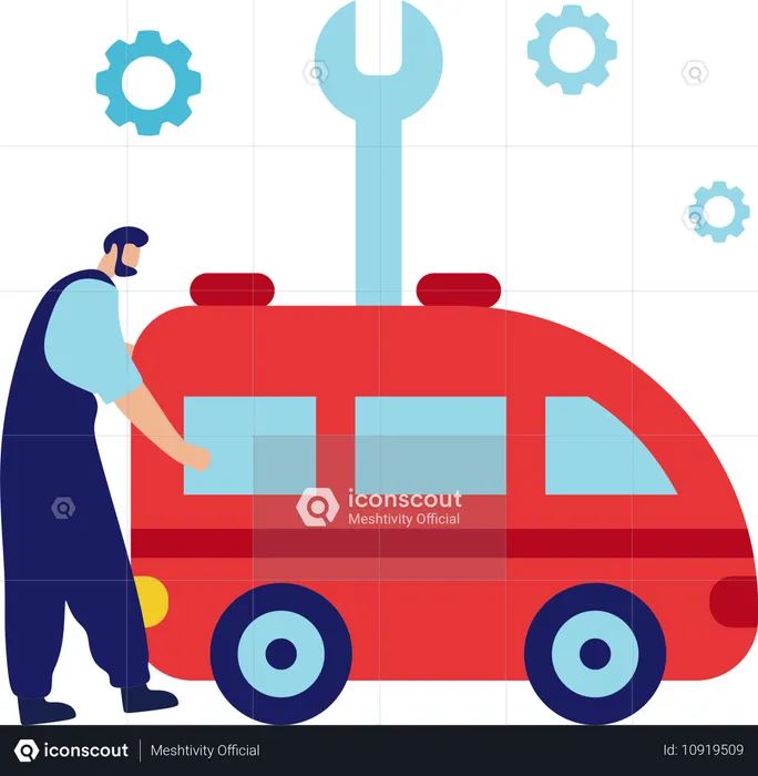 Homme réparant une voiture  Illustration