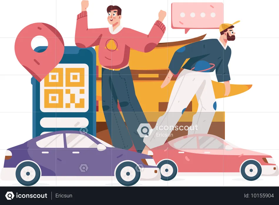 Un homme réserve un taxi en ligne  Illustration