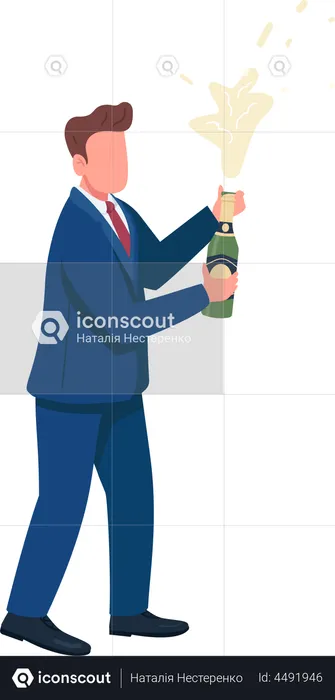 Homme riche avec une bouteille de vin mousseux  Illustration