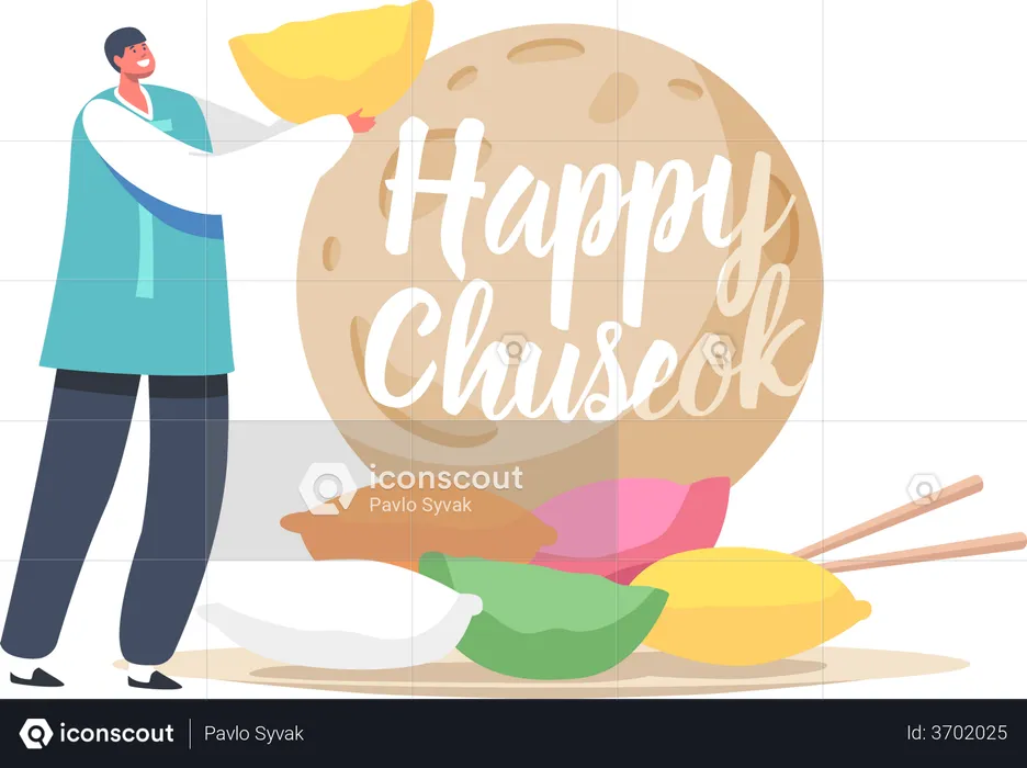 Homme saluant joyeux chuseok  Illustration