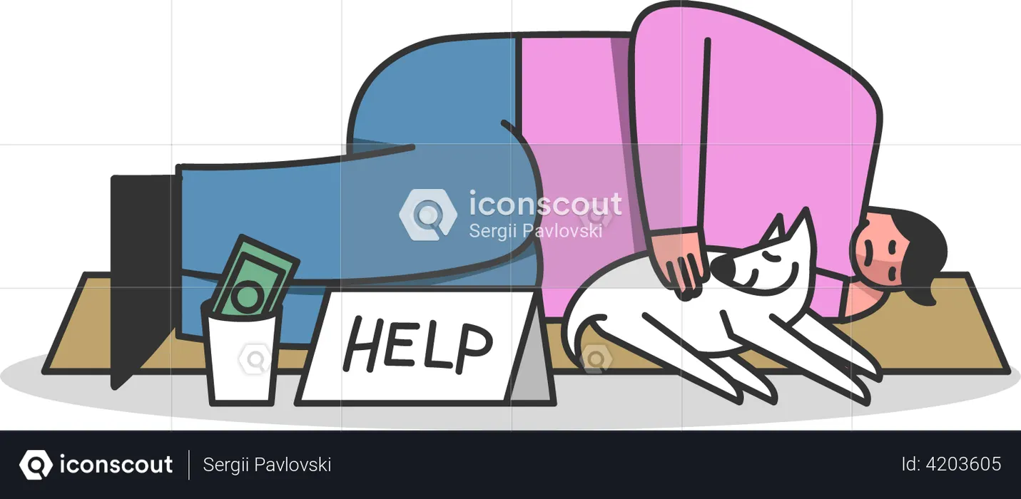 Homme sans abri dormant dehors  Illustration