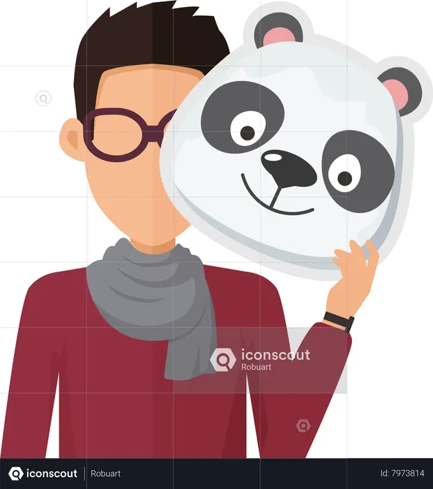 Homme sans visage dans des lunettes avec masque de panda  Illustration