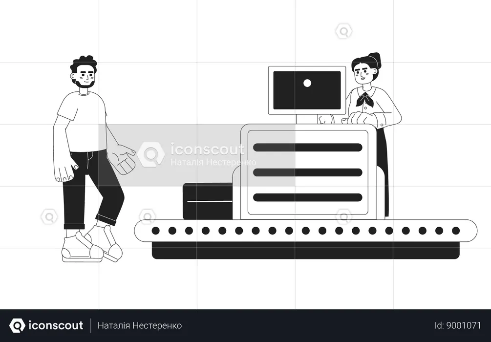 Homme scannant des bagages à l’aéroport  Illustration