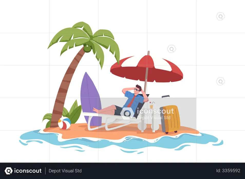 Homme se relaxant à la plage en été  Illustration