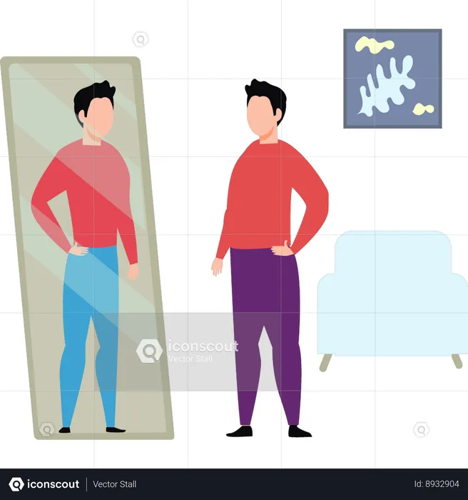 Homme se regardant dans le miroir en tant que personne en forme  Illustration