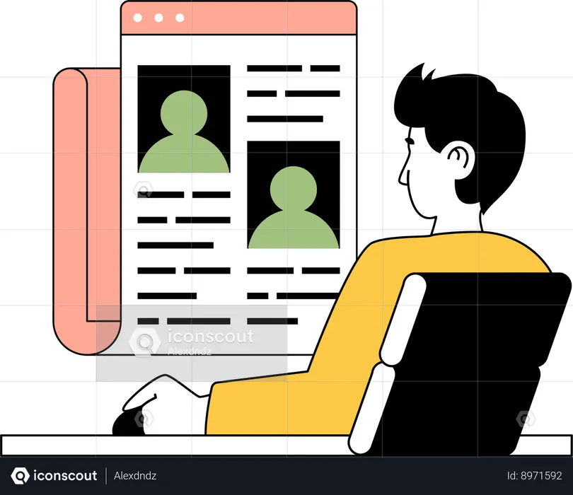 Homme sélectionnant un employé en ligne  Illustration