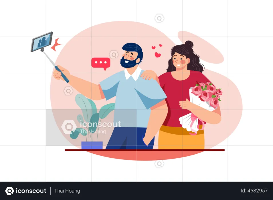 Selfie homme avec femme le jour de la femme  Illustration