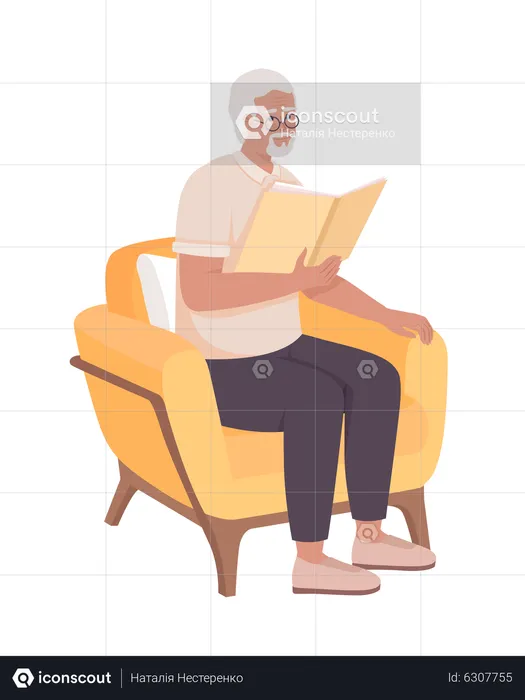 Man avec livre assis dans un fauteuil  Illustration