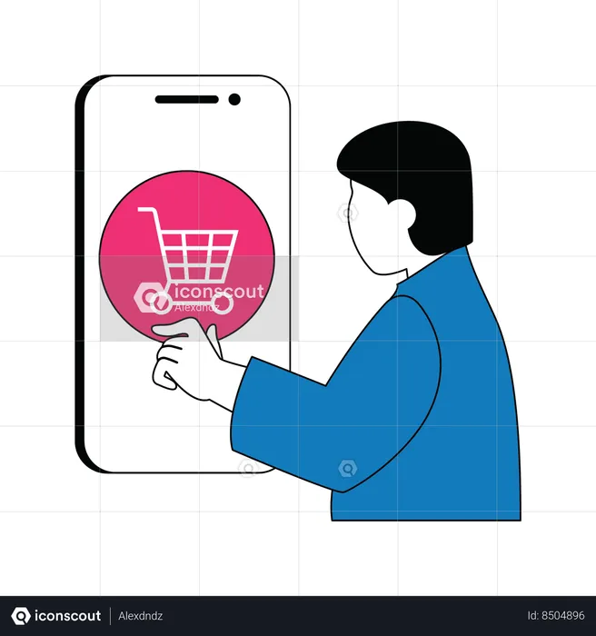 Homme faisant des achats en ligne sur une application pour smartphone  Illustration