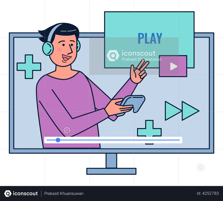 Homme jouant à un jeu en streaming en direct  Illustration
