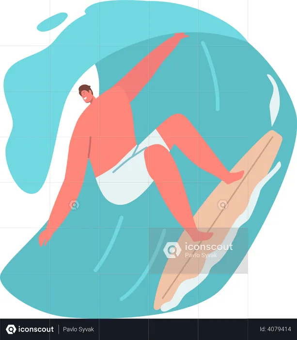 Homme surfant sur les vagues  Illustration