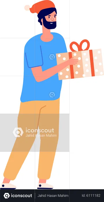 Homme tenant une boîte cadeau  Illustration