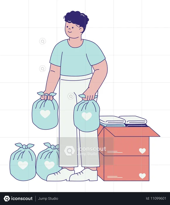 Homme tenant des sacs de dons  Illustration