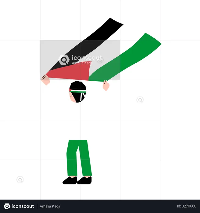 Homme tenant le drapeau de la Palestine  Illustration