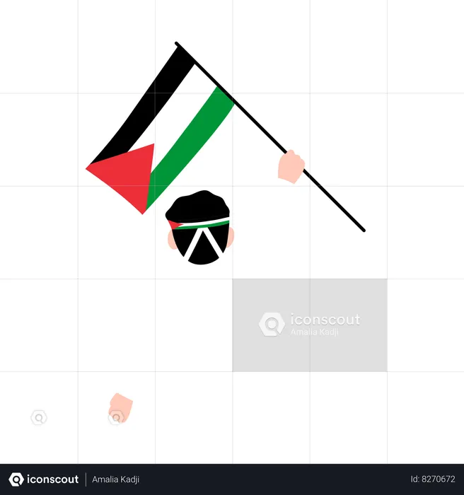 Homme tenant le drapeau de la Palestine  Illustration