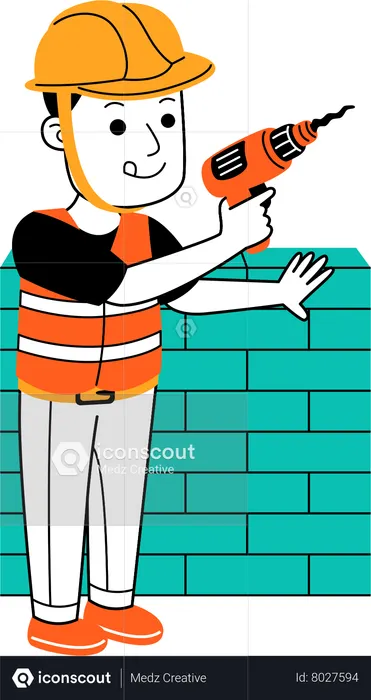 Homme tenant une perceuse  Illustration