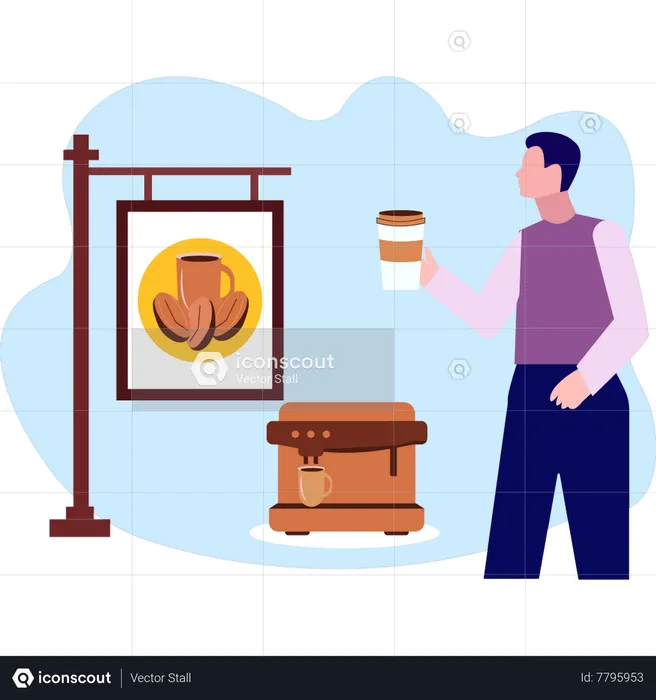 Homme tenant une tasse de café  Illustration