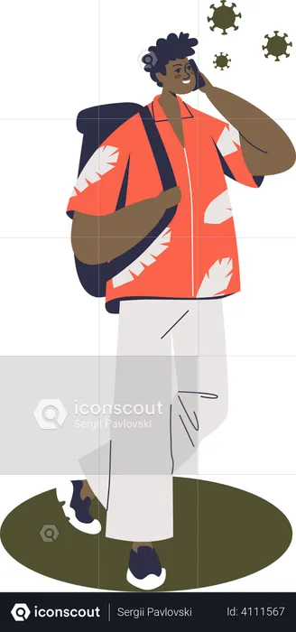 Homme touchant le téléphone avec les mains sales pendant la pandémie de coronavirus  Illustration
