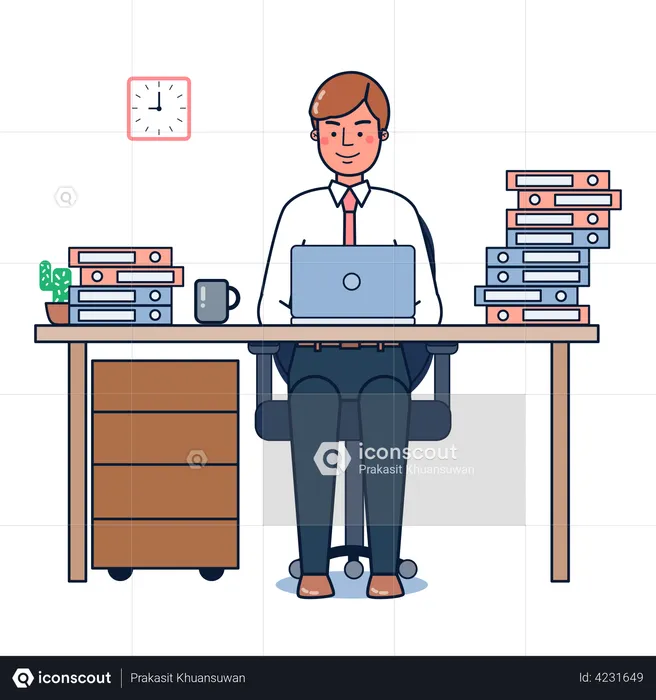 Homme travaillant au bureau  Illustration