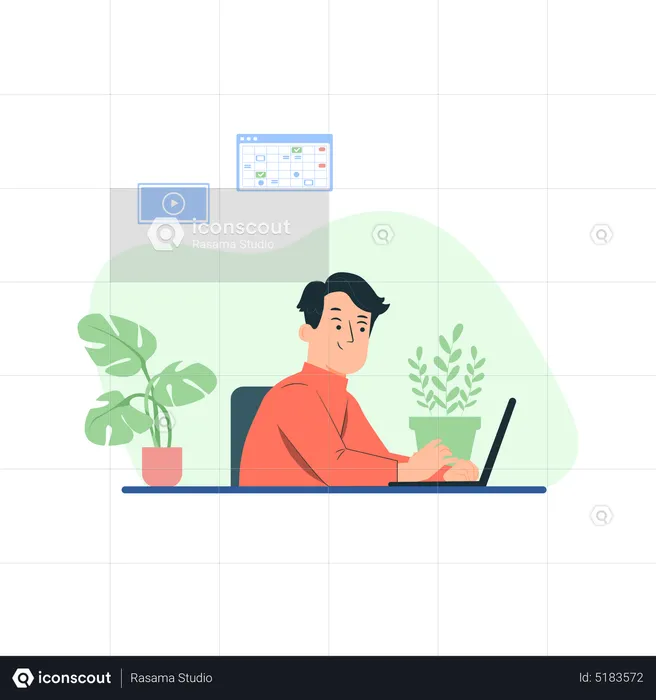 Homme travaillant avec un ordinateur portable  Illustration